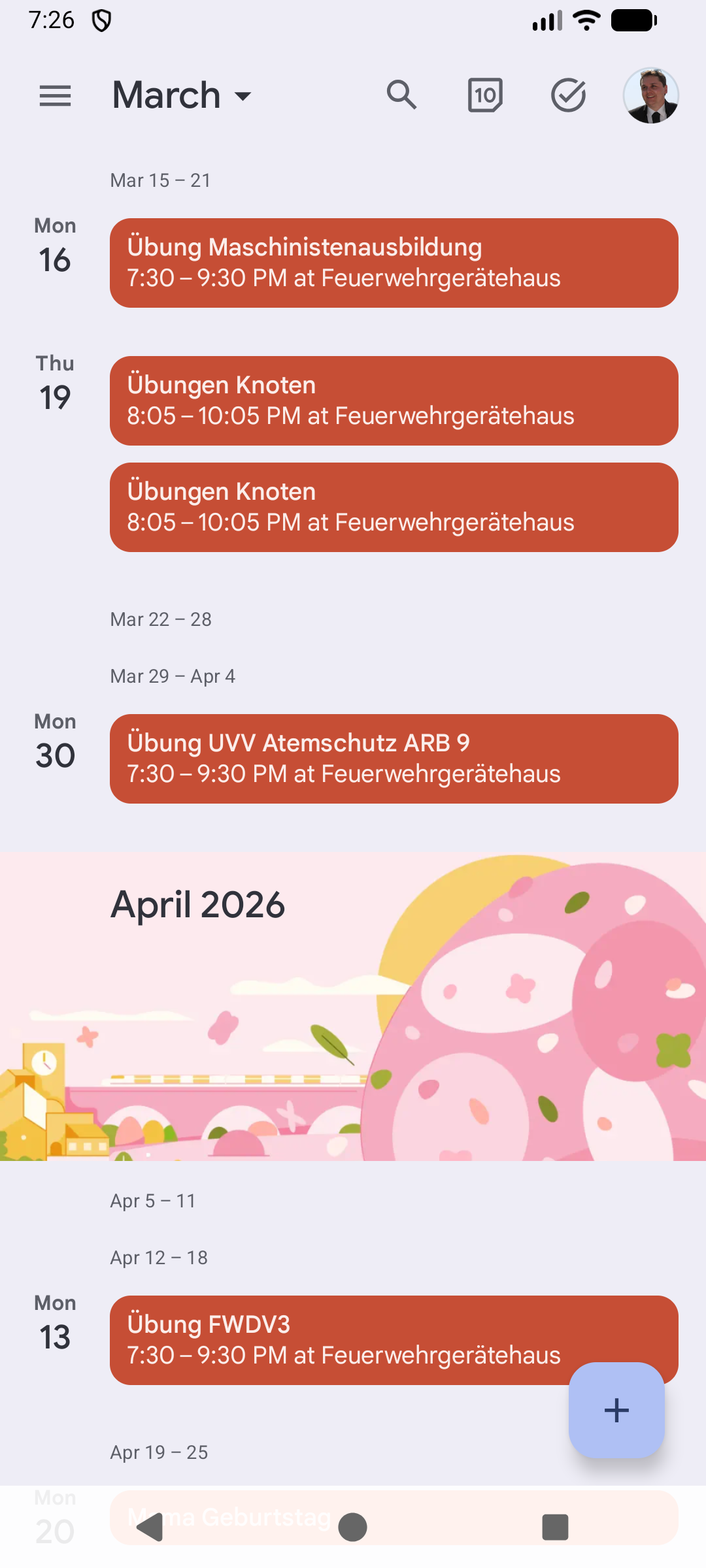 Android Kalender mit Feuerwehr Terminen